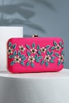 Buy_House Of Webhin_Pink Embroidery Floral Silk Clutch _at_Aza_Fashions