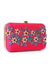House Of Webhin_Pink Embroidery Floral Silk Clutch _Online_at_Aza_Fashions