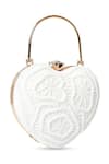 House Of Webhin_White Cut Work Heart Cutdana Embroidered Clutch _Online_at_Aza_Fashions