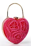 Shop_House of Webhin_Pink Cutdana Love Affair Embroidered Clutch With Detachable Sling Chain _at_Aza_Fashions