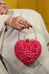 House of Webhin_Pink Cutdana Love Affair Embroidered Clutch With Detachable Sling Chain _at_Aza_Fashions