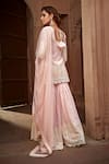 Shop_Preevin_Pink Cotton, Tulle, Net Embroidery, Lace, Mirrors Round Vine Kurta Sharara Set _at_Aza_Fashions