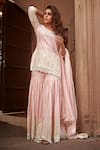 Preevin_Pink Cotton, Tulle, Net Embroidery, Lace, Mirrors Round Vine Kurta Sharara Set _Online_at_Aza_Fashions