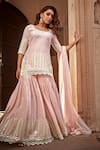 Buy_Preevin_Pink Cotton, Tulle, Net Embroidery, Lace, Mirrors Round Vine Kurta Sharara Set _Online_at_Aza_Fashions