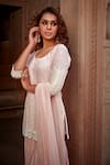 Shop_Preevin_Pink Cotton, Tulle, Net Embroidery, Lace, Mirrors Round Vine Kurta Sharara Set _Online_at_Aza_Fashions