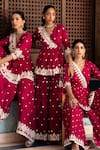 Buy_PREEVIN_Pink Cotton Mulmul Embroidery And Mirror Temple Kurta Sharara Set  _Online_at_Aza_Fashions