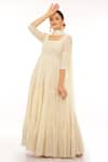 Shop_PREEVIN_Off White Cotton Mulmul Ivy Vine And Mirror Tiered Anarkali With Dupatta _Online_at_Aza_Fashions