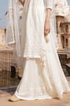 PREEVIN_Off White Cotton Mulmul Embroidery Mirror Bahar Kurta Lehenga Set  _Online_at_Aza_Fashions