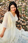 Buy_Preevin_Off White Cotton, Tulle Mirrors, Chevron Vine Angarkha Anarkali With Dupatta _at_Aza_Fashions