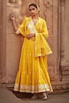 PREEVIN_Yellow Cotton Mulmul Diamond Bloom Angarkha Anarkali With Dupatta  _Online_at_Aza_Fashions