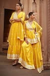 Buy_PREEVIN_Yellow Cotton Mulmul Diamond Bloom Angarkha Anarkali With Dupatta  _Online_at_Aza_Fashions