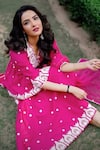 Buy_PREEVIN_Pink Cotton Mulmul Embroidery And Mirror Temple Kurta Sharara Set  _at_Aza_Fashions