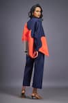 Shop_Deepika Arora_Blue 100% Cotton Colour Block Mandarin Collar Asymmetric Shirt With Pant _at_Aza_Fashions