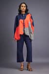 Shop_Deepika Arora_Blue 100% Cotton Colour Block Mandarin Collar Asymmetric Shirt With Pant _Online_at_Aza_Fashions