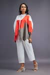 Buy_Deepika Arora_White 100% Cotton Colour Block Mandarin Collar Asymmetric Shirt With Pant _Online_at_Aza_Fashions