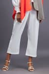 Deepika Arora_White 100% Cotton Colour Block Mandarin Collar Asymmetric Shirt With Pant _at_Aza_Fashions