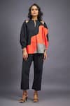 Buy_Deepika Arora_Black 100% Cotton Colour Block Mandarin Collar Shirt With Pant _at_Aza_Fashions