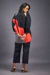 Shop_Deepika Arora_Black 100% Cotton Colour Block Mandarin Collar Shirt With Pant _at_Aza_Fashions