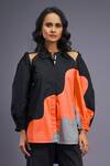 Deepika Arora_Black 100% Cotton Colour Block Mandarin Collar Shirt With Pant _at_Aza_Fashions