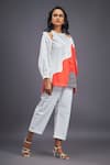 Shop_Deepika Arora_White 100% Cotton Colour Block Mandarin Collar Shirt _Online_at_Aza_Fashions