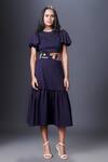 Buy Deepika Arora Blue Poplin Patchwork Round Neck Cut-out Dress With Belt at Aza Fashions Buy_Deepika Arora_Blue Poplin Patchwork Round Neck Cut-out Dress With Belt_at_Aza_Fashions