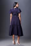 Shop Deepika Arora Blue Poplin Patchwork Round Neck Cut-out Dress With Belt at Aza Fashions Shop_Deepika Arora_Blue Poplin Patchwork Round Neck Cut-out Dress With Belt_at_Aza_Fashions