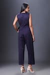 Shop_Deepika Arora_Blue Ponte Roma Patchwork V-neck Overlap Panel Jumpsuit _at_Aza_Fashions