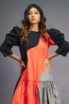 Deepika Arora_Black 100% Cotton Colorblock Round Neck Shake Short Dress _Online_at_Aza_Fashions