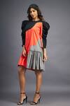 Shop_Deepika Arora_Black 100% Cotton Colorblock Round Neck Shake Short Dress _Online_at_Aza_Fashions