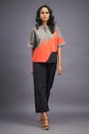 Deepika Arora_Black 100% Cotton Mandarin Collar Color Blocked Box Fit Shirt And Pant Set _Online_at_Aza_Fashions