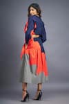 Shop_Deepika Arora_Blue 100% Cotton Mandarin Collar Color Blocked Shirt And Skirt Set _at_Aza_Fashions