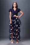 Buy_Deepika Arora_Blue Polyester Embroidery V-neck Ruffled Dress _at_Aza_Fashions