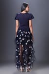 Shop_Deepika Arora_Blue Polyester Embroidery V-neck Ruffled Dress _at_Aza_Fashions