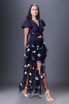 Buy_Deepika Arora_Blue Polyester Embroidery V-neck Ruffled Dress _Online_at_Aza_Fashions