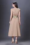 Shop_Deepika Arora_Beige Polyester V-neck Cap Sleeve Dress_at_Aza_Fashions