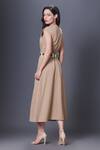 Deepika Arora_Beige Polyester V-neck Cap Sleeve Dress_Online_at_Aza_Fashions