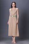 Buy_Deepika Arora_Beige Polyester V-neck Cap Sleeve Dress_Online_at_Aza_Fashions