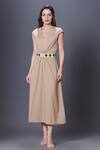 Shop_Deepika Arora_Beige Polyester V-neck Cap Sleeve Dress_Online_at_Aza_Fashions