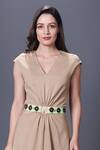 Deepika Arora_Beige Polyester V-neck Cap Sleeve Dress_at_Aza_Fashions