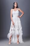 Buy_Deepika Arora_White Ponte Roma Embroidery Floral Sweetheart Neck Plain Corset Top And Skirt Set _at_Aza_Fashions