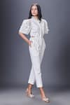 Buy_Deepika Arora_White Ponte Roma Embroidery Floral Applique Ruffle Jumpsuit _Online_at_Aza_Fashions