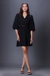 Buy_Deepika Arora_Black Ponte Roma Embroidery Floral V Cutwork Sleeve Shift Dress _at_Aza_Fashions