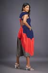 Shop_Deepika Arora_Blue 100% Cotton Colorblock V Neck Wave Backless Jumpsuit _at_Aza_Fashions