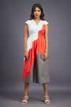 Deepika Arora_White 100% Cotton Colorblock V Neck Wave Jumpsuit _Online_at_Aza_Fashions