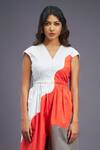 Buy_Deepika Arora_White 100% Cotton Colorblock V Neck Wave Jumpsuit _Online_at_Aza_Fashions