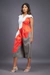 Shop_Deepika Arora_White 100% Cotton Colorblock V Neck Wave Jumpsuit _Online_at_Aza_Fashions