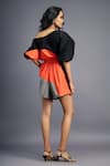 Shop_Deepika Arora_Black 100% Cotton Colorblock One Shoulder Neck Wave Playsuit _at_Aza_Fashions