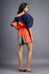 Shop_Deepika Arora_Blue 100% Cotton Colorblock One Shoulder Neck Playsuit _at_Aza_Fashions