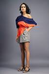 Buy_Deepika Arora_Blue 100% Cotton Colorblock One Shoulder Neck Playsuit _Online_at_Aza_Fashions