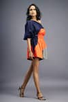 Deepika Arora_Blue 100% Cotton Colorblock One Shoulder Neck Playsuit _at_Aza_Fashions